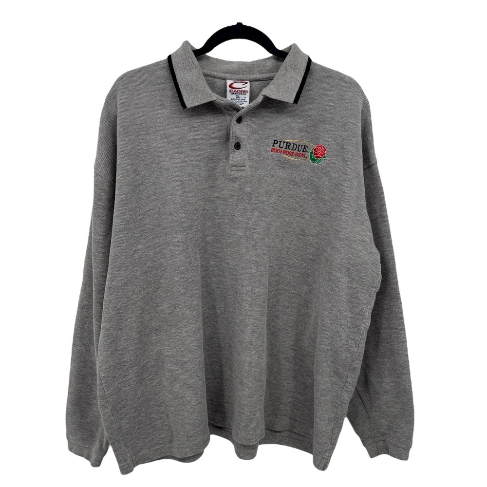 VTG Purdue 2001 Rose Bowl Mens XL‎ Gray Long Sleeve Polo Shirt